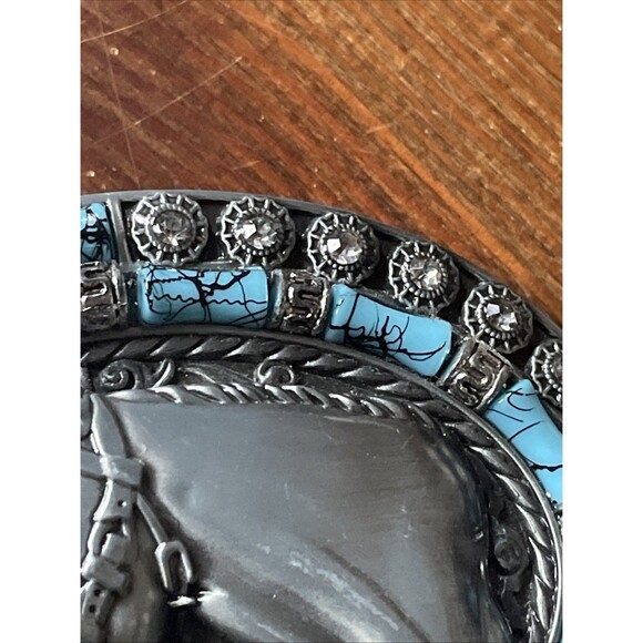 Belt Buckle Texas Horse Rhinestones 4 x 3" 1.5" Belt Metal Light - Picture 4 of 9